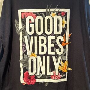 Black Graphic Tee with Floral Design